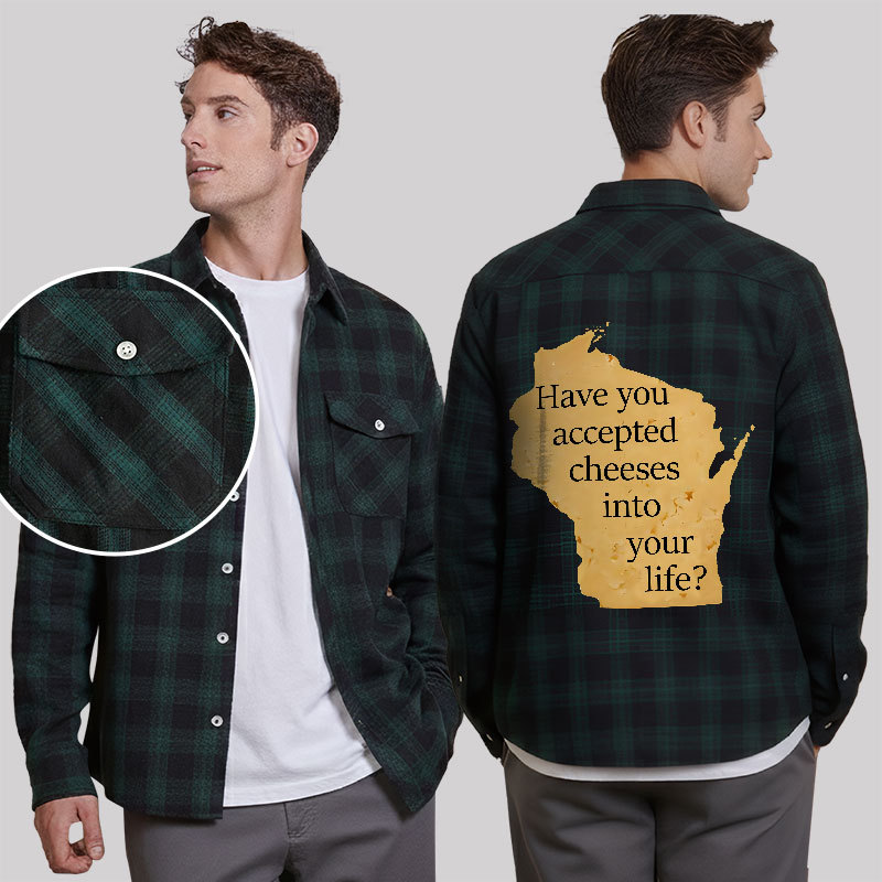 Wisconsin Cheese Pun Plaid Flannel Shirt
