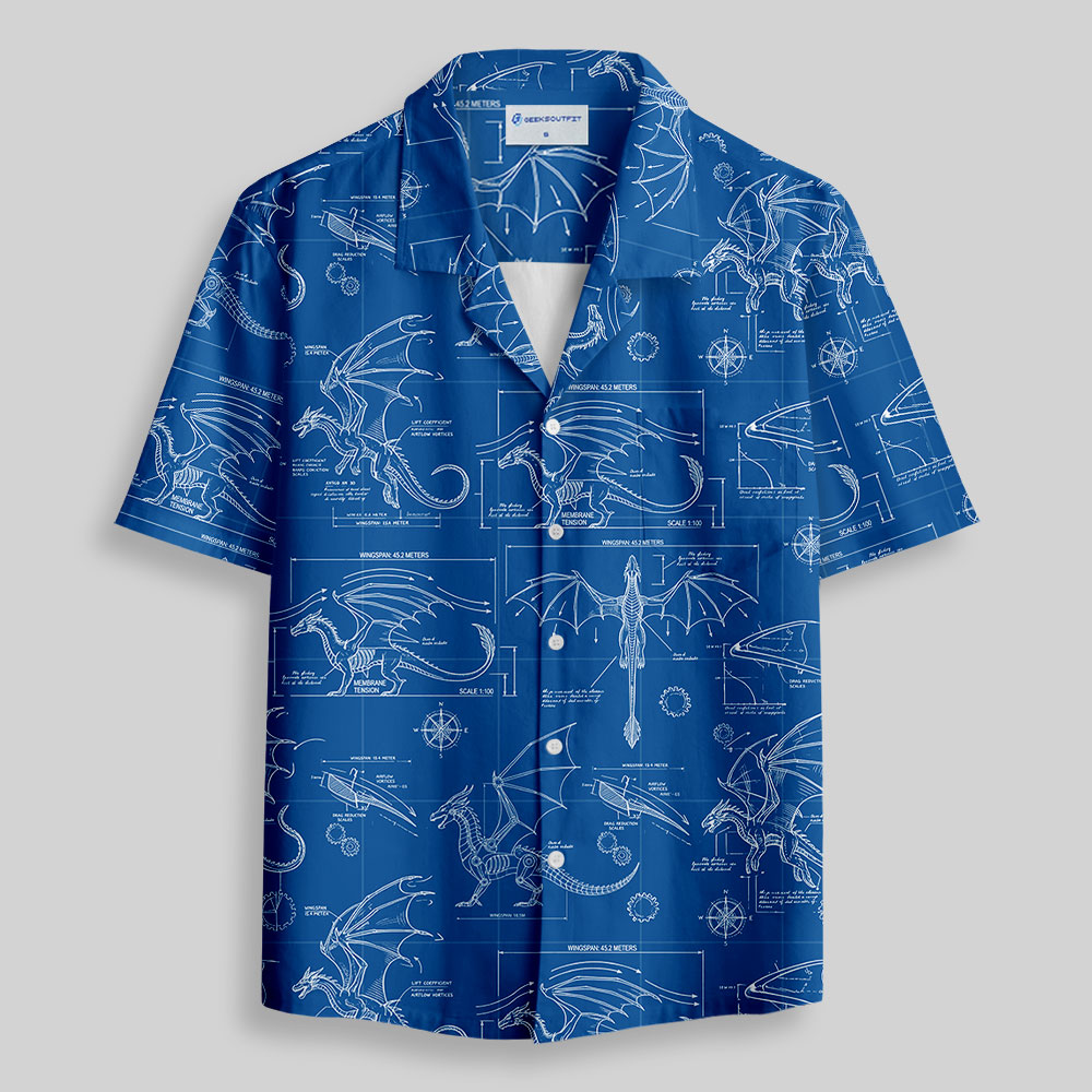 Dinosaur Blueprint Button Up Pocket Shirt