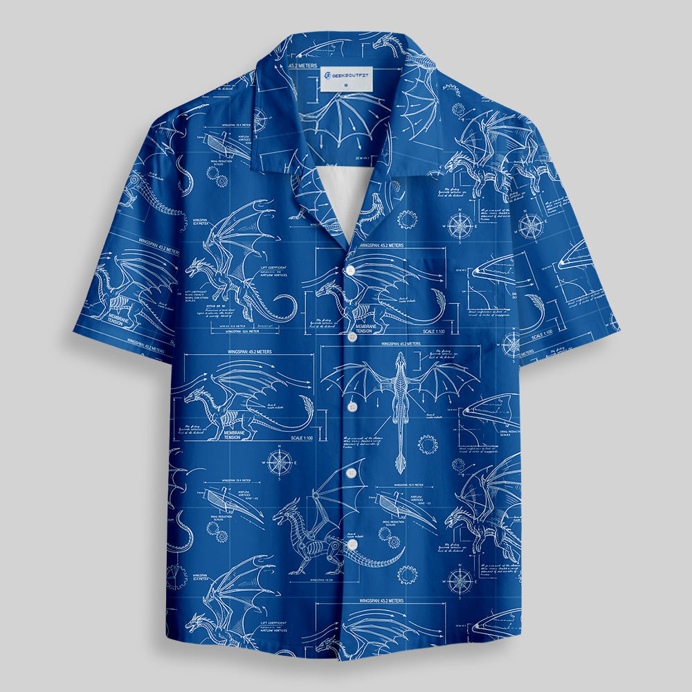 Dinosaur Blueprint Button Up Pocket Shirt