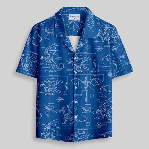 Dinosaur Blueprint Button Up Pocket Shirt