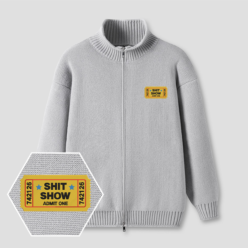 Shit Show Ticket Embroidered Full‑Zip Cardigan