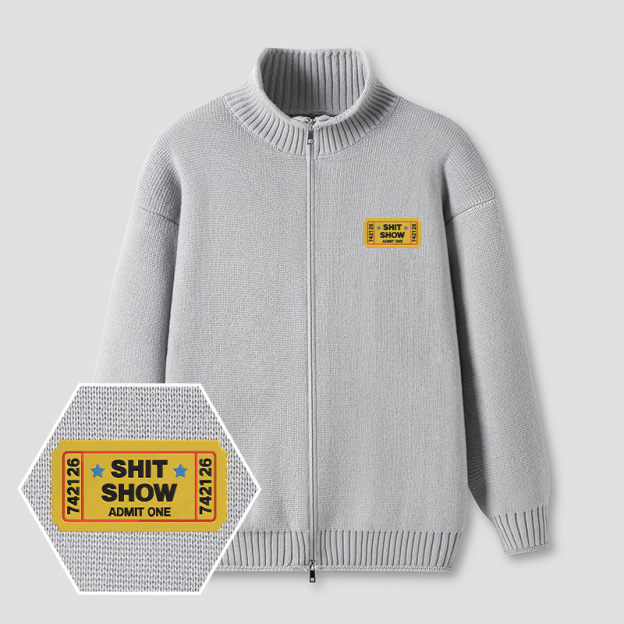 Shit Show Ticket Embroidered Full‑Zip Cardigan