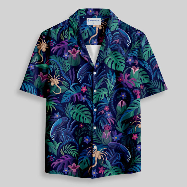 Tropical Jungle Extraterrestrial Creature Button Up Pocket Shirt