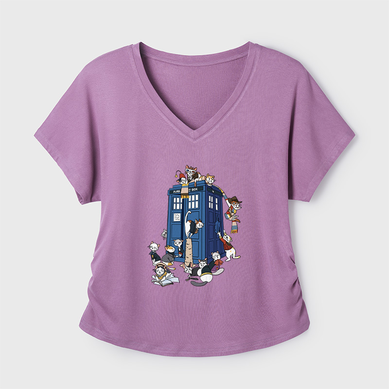 Doctor Cat Geek Dolman Sleeve V-Neck Shirt
