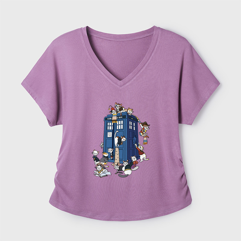 Doctor Cat Geek Dolman Sleeve V-Neck Shirt