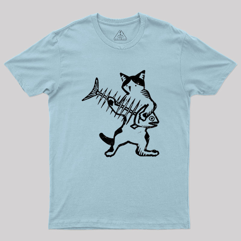 Rock Cat With Fish Guitar Geek T-Shirt