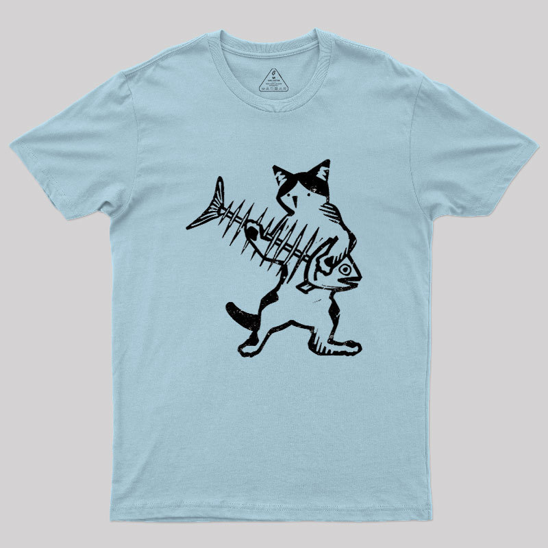 Rock Cat With Fish Guitar Geek T-Shirt