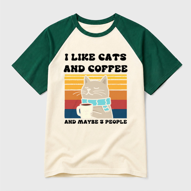 I Like Cats And Coffee And Maybe 3 People Geek Retro Raglan T-Shirt