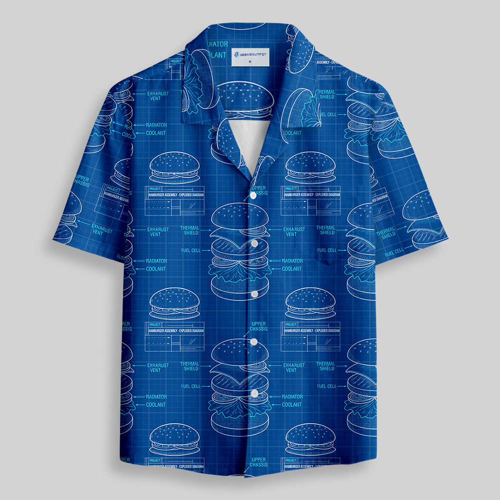 Burger Blueprint Button Up Pocket Shirt