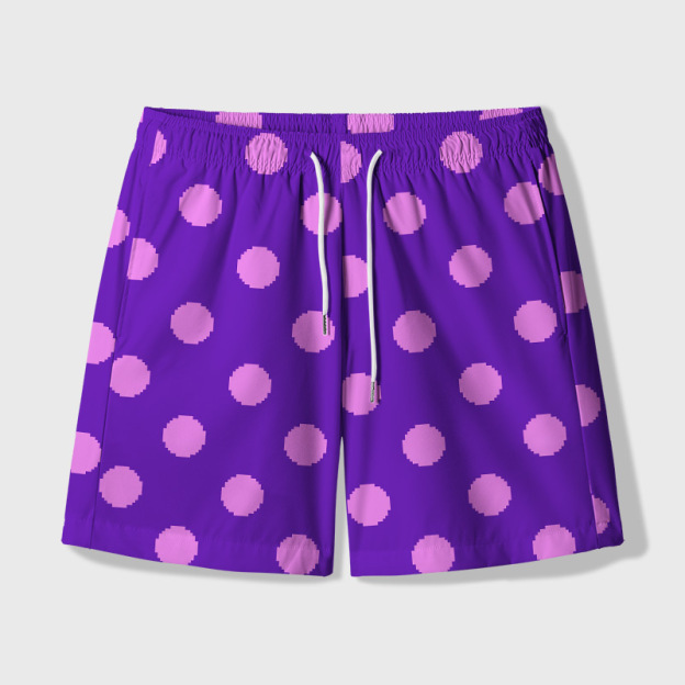 Purple Polka Dot Shorts from Mayor Lewis Geek Hawaiian Swim Trunks
