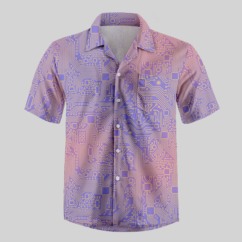 Computer Circuit Board Purple Button Up Pocket Shirt