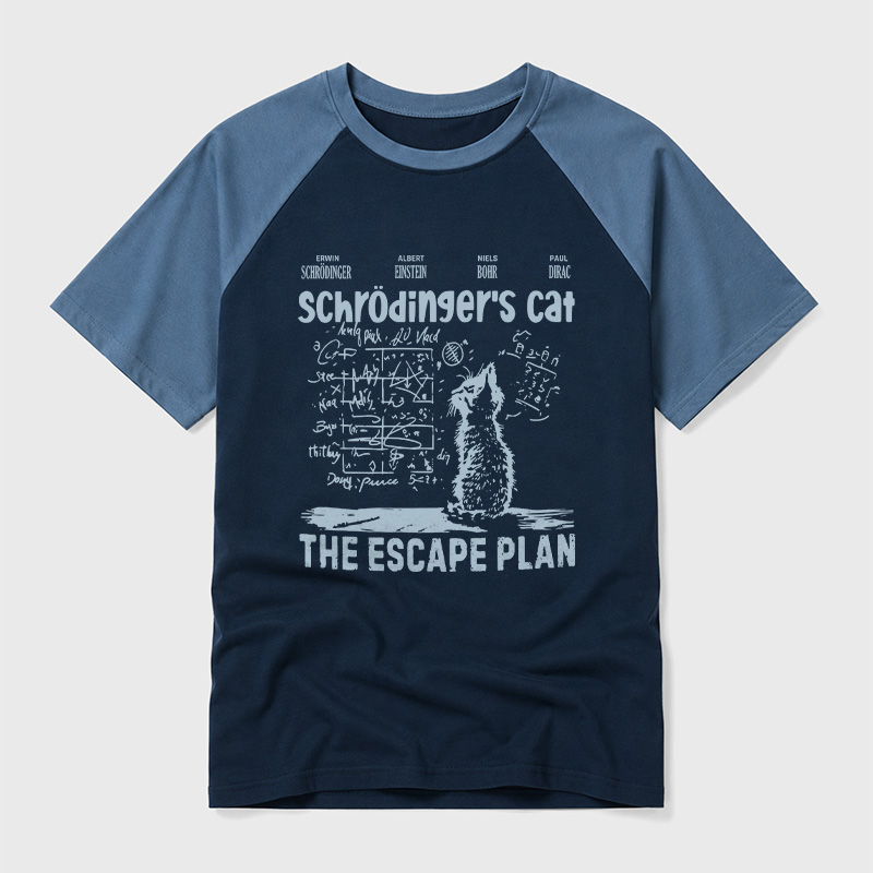 Schrodinger's Cat Escape Plan Interesting Physics Science Geek Retro Raglan T-Shirt