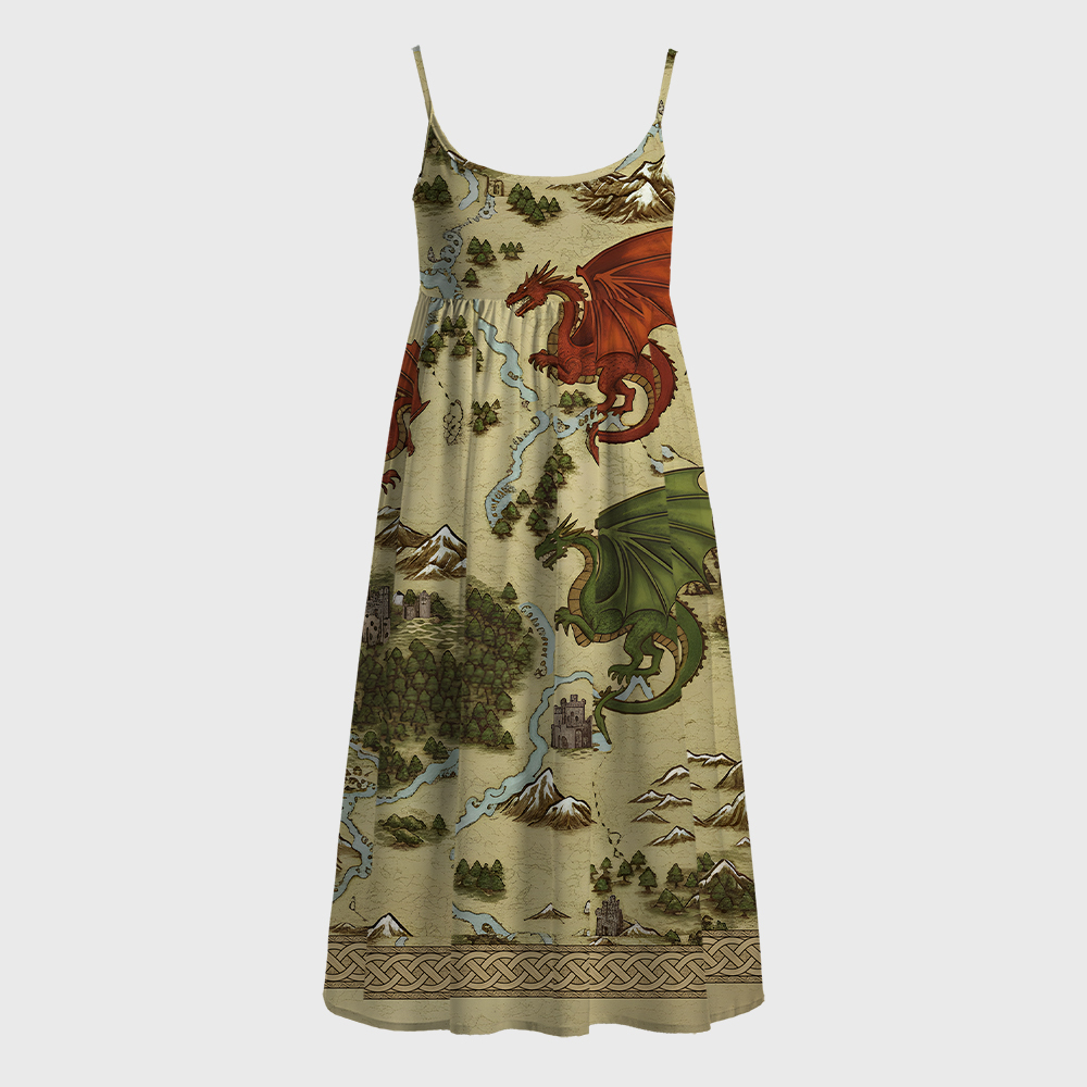 Retro SciFi Dragon Map Geek A-Line Cami Dress
