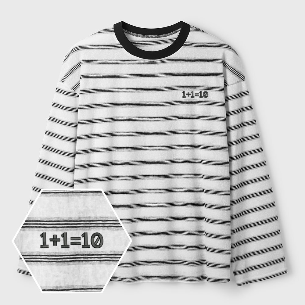 Binary Genius Geek Lycra Striped Embroidered Long-Sleeve Shirts