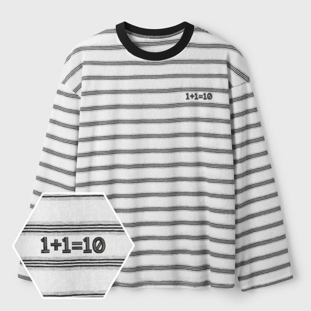Binary Genius Geek Lycra Striped Embroidered Long-Sleeve Shirts