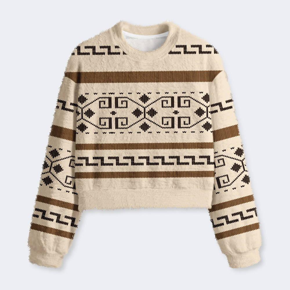 The Dude Classic Lebowski Geek Women's Fuzzy Fleece Cropped Sweater