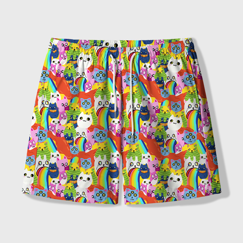 Exploding Cat Geek Hawaiian Swim Trunks