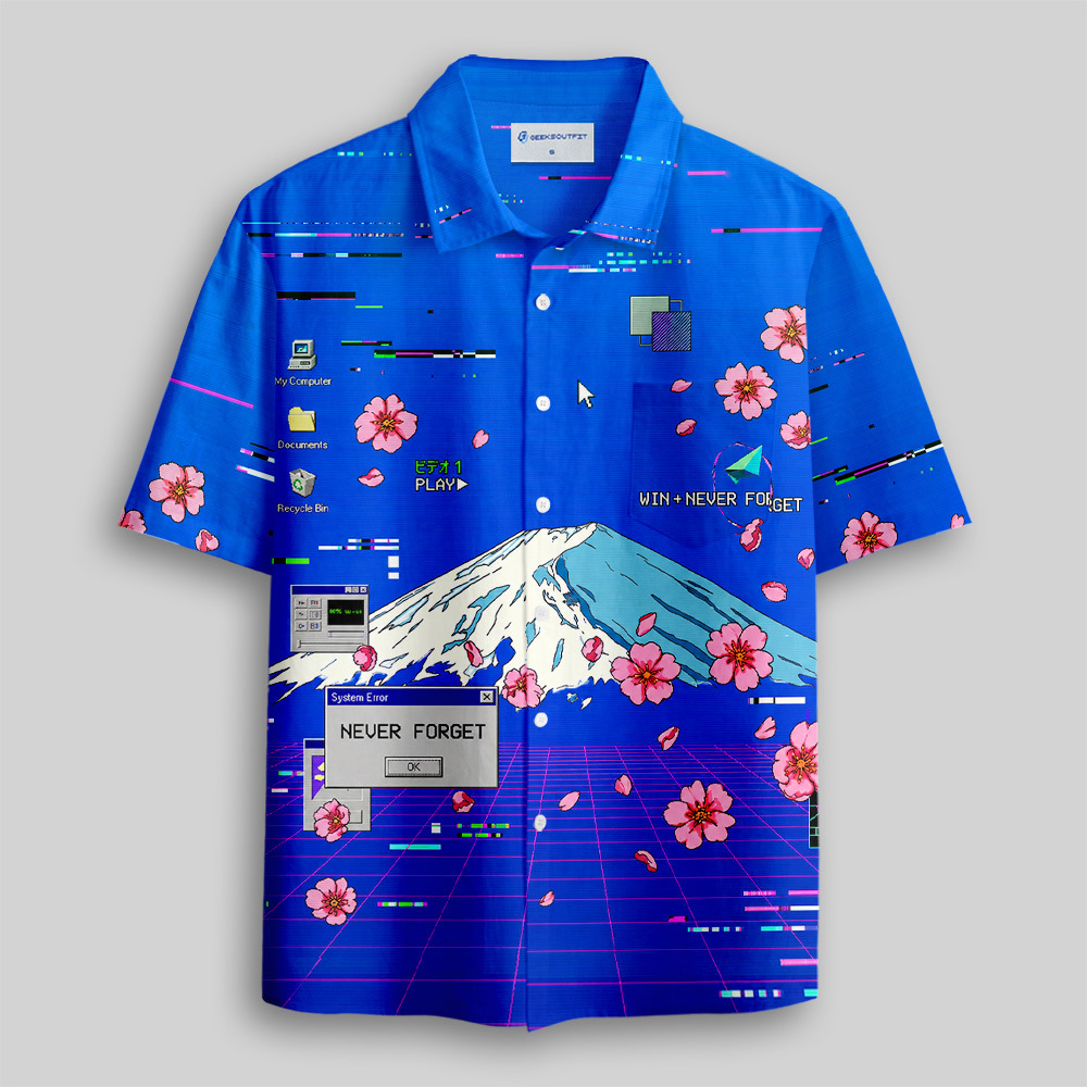 Vaporwave Desktop Retro OS Glitch Button Up Pocket Shirt