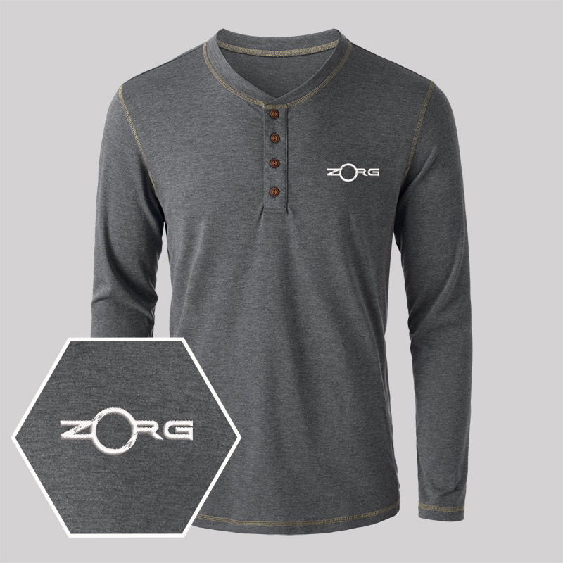 ZORG Geek Embroidered Long Sleeve Henley Shirts