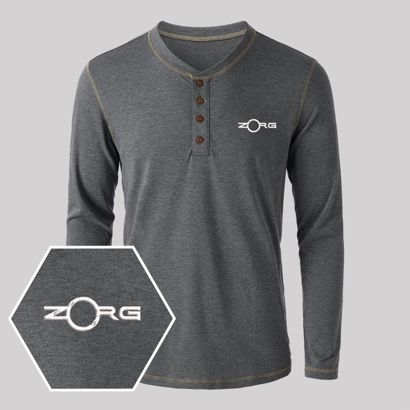Geeksoutfit ZORG Geek Embroidered Long Sleeve Henley Shirts for Sale