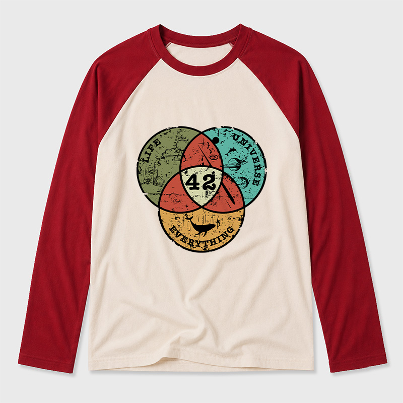 Life, the Universe & Everything Nerdy Graphic Geek Retro Raglan Long-Sleeve Tee