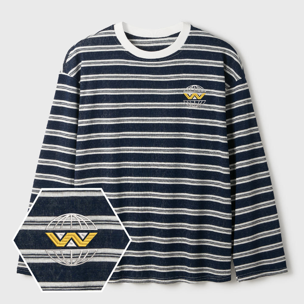 Weyland Yutani Geek Lycra Striped Embroidered Long-Sleeve Shirts
