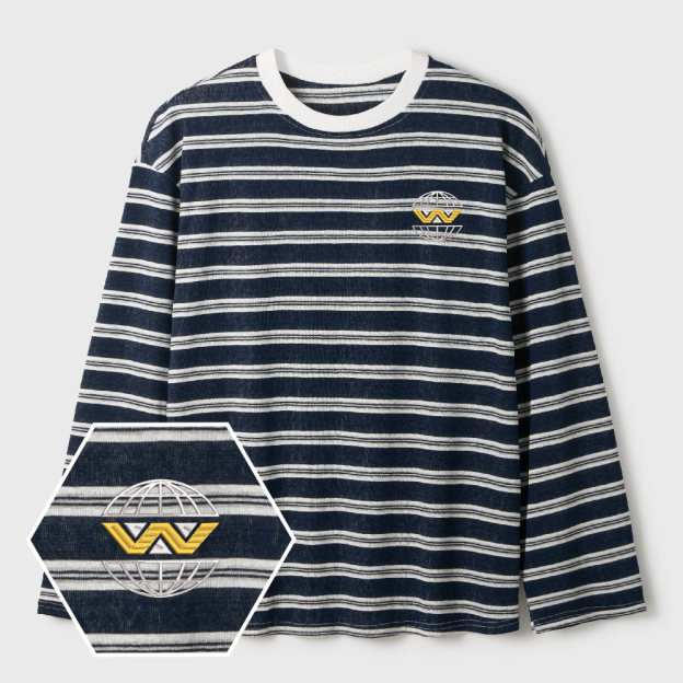 Weyland Yutani Geek Lycra Striped Embroidered Long-Sleeve Shirts