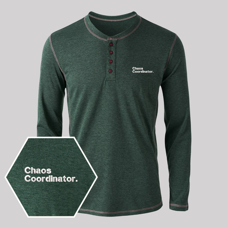 Chaos Coordinator Embroidered Long Sleeve Henley Shirts