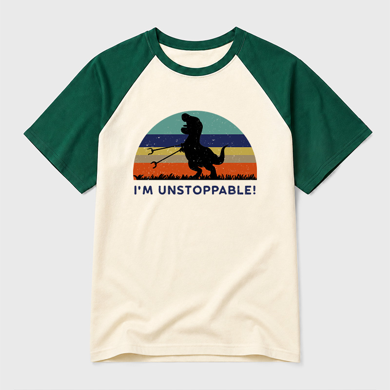 I'm Unstoppable T-Rex Geek Retro Raglan T-Shirt