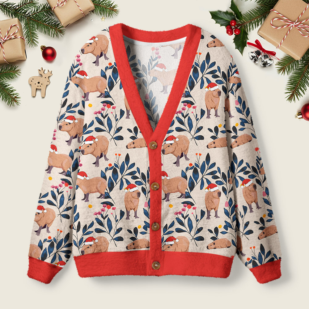 Geeksoutfit Capybara Christmas Chill Geek Ugly Cardigan Sweaters  for Sale