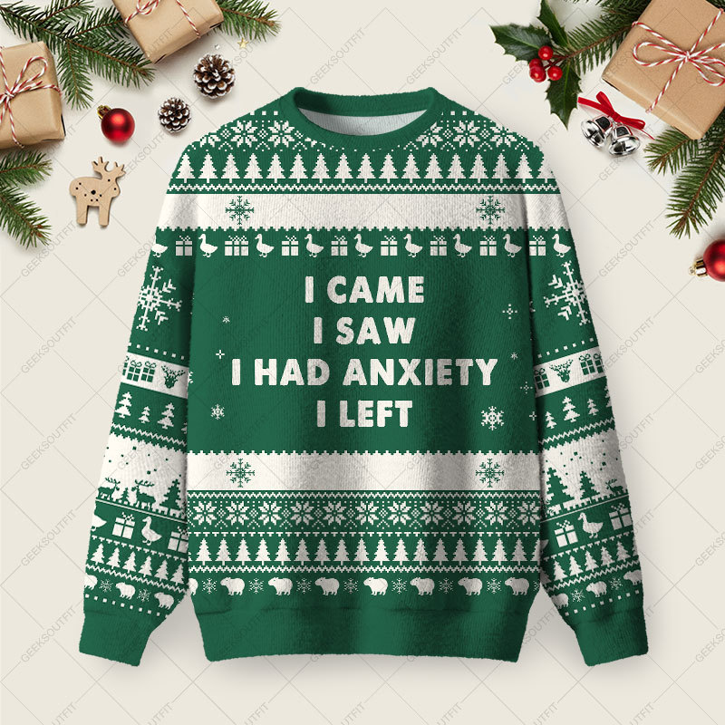 Geeksoutfit Anxiety Ugly Christmas Fuzzy Fleece Sweatshirt for Sale