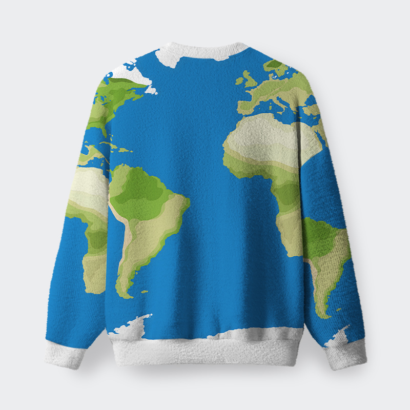 World Map Geography Fuzzy Fleece Sweatshirt