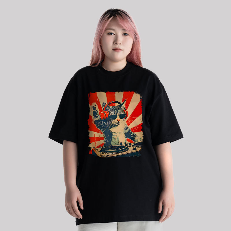 Rock Music Cat Unisex Oversized T-shirt
