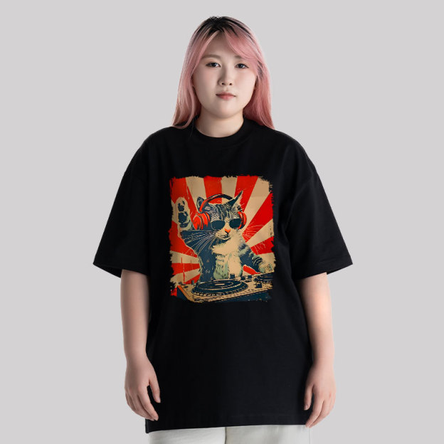 Rock Music Cat Unisex Oversized T-shirt