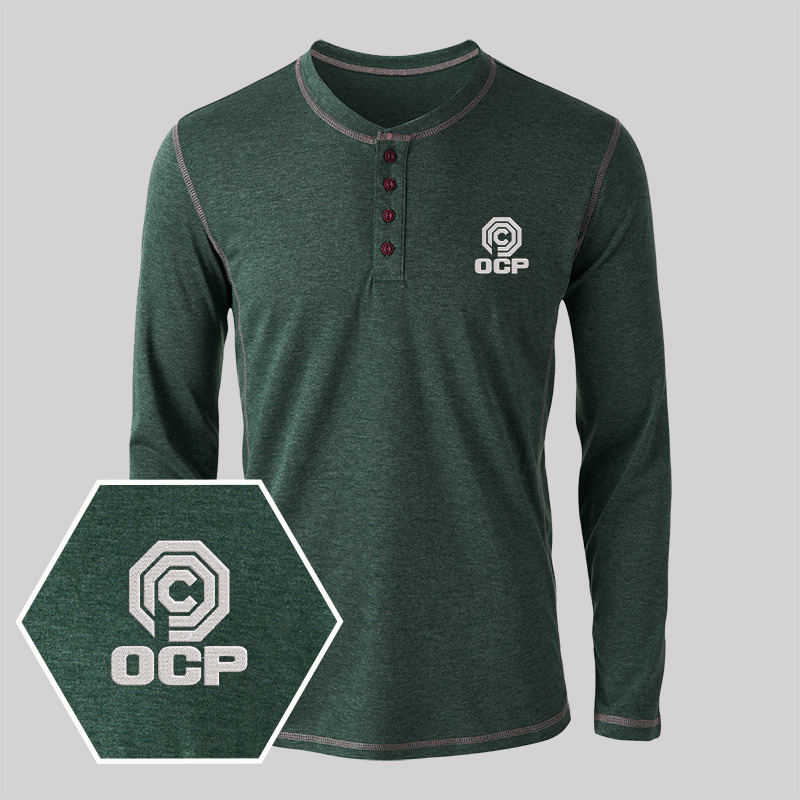 OCP Embroidered Long Sleeve Henley Shirts