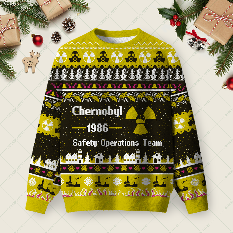 Chernobyl 1986 Yellow Ugly Christmas Fuzzy Fleece Sweatshirt