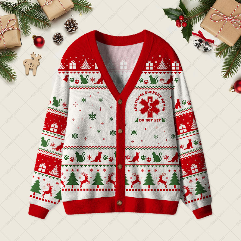 EMOTIONAL SUPPORT HUMAN Geek Ugly Cardigan Sweaters 
