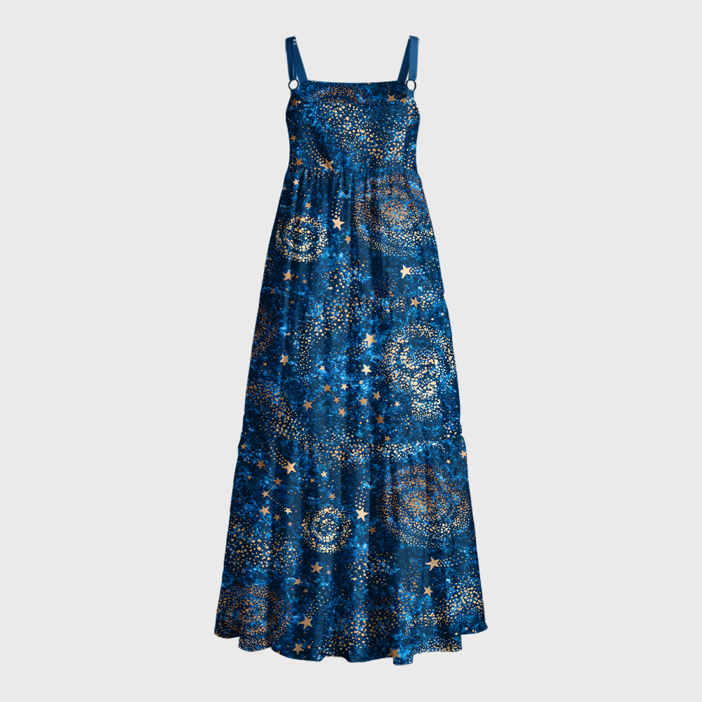 The Starry Night Geek Tiered Cami Maxi Dress