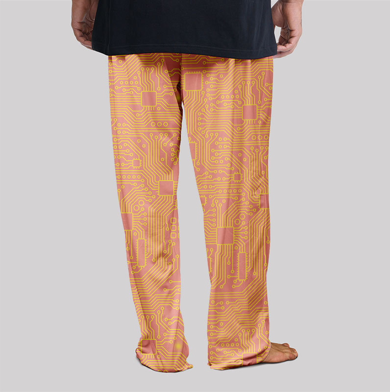 Computer Circuit Board Orange Geek Loungewear Pants
