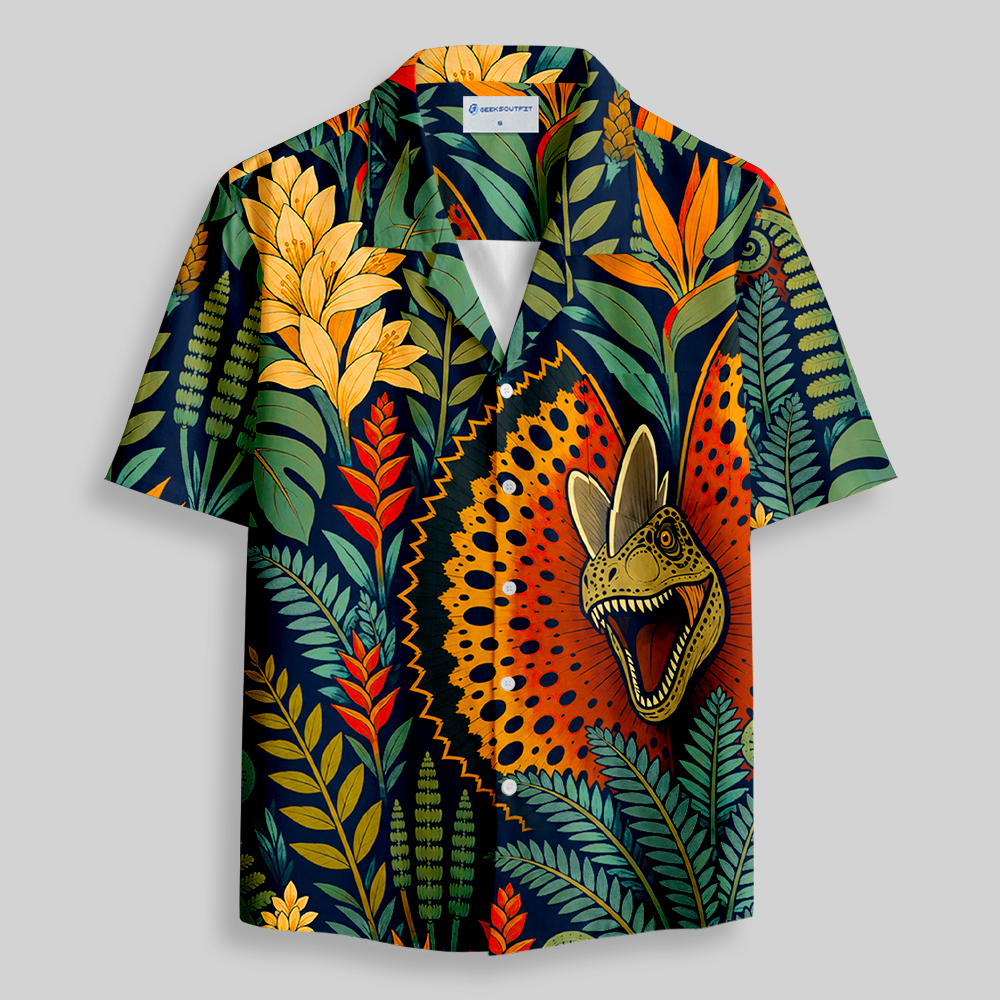 Dilophosaurus Tropical Rainforest Button Up Pocket Shirt