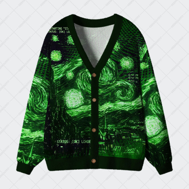 Green Starry Night Geek Ugly Cardigan Sweaters 