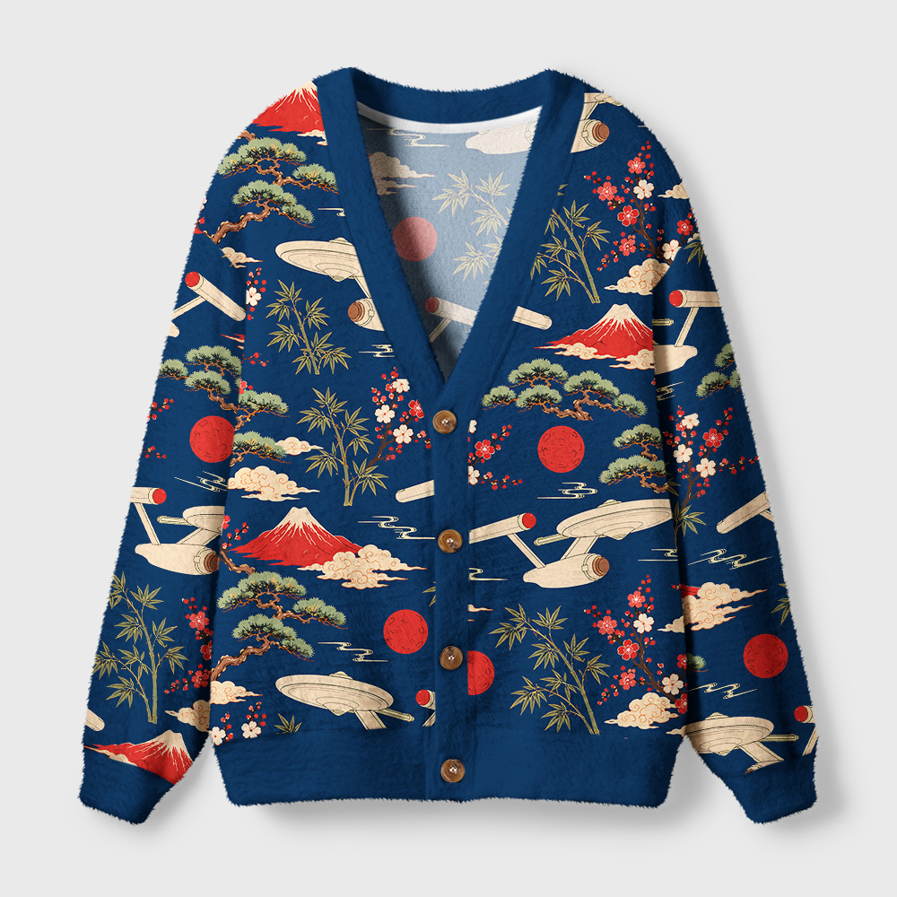 Sci-Fi Spaceship Ukiyo-e Style Geek Ugly Cardigan Sweaters