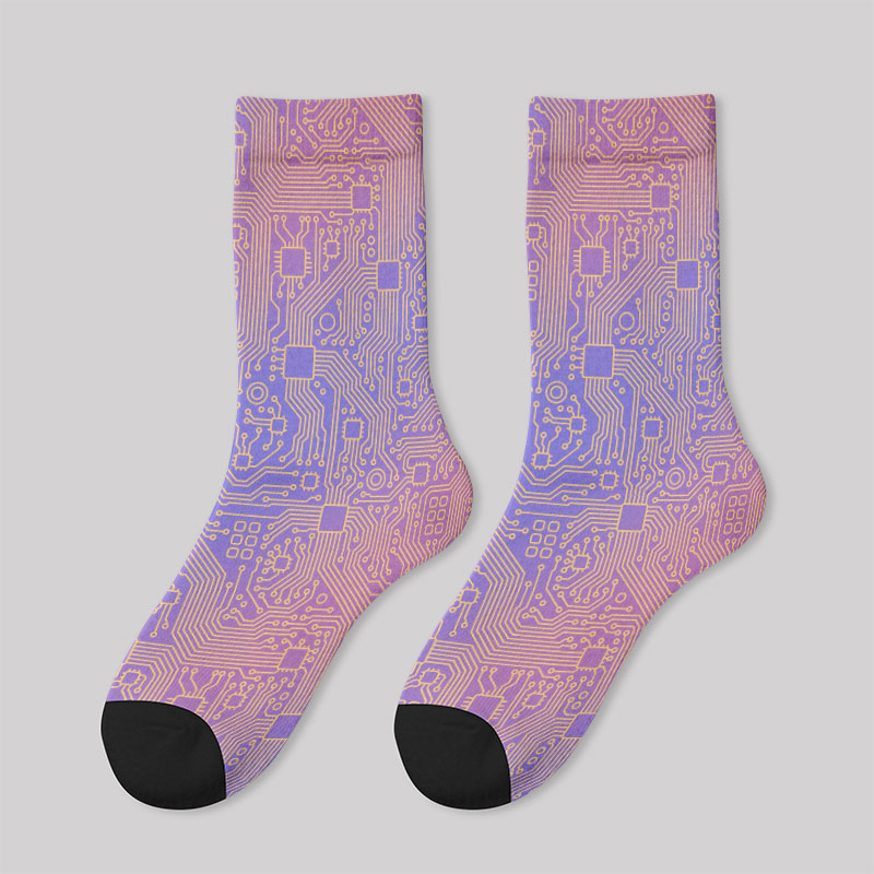 Computer Circuit Board Purple Men's Socks
