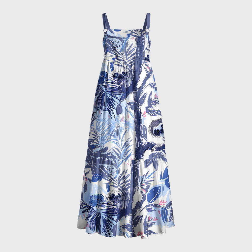 Lazy Sloth Blue Geek Tiered Cami Maxi Dress