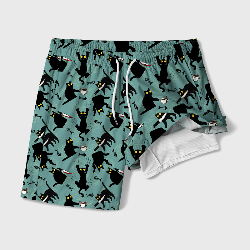 Naughty Kitten Geek Hawaiian Swim Trunks