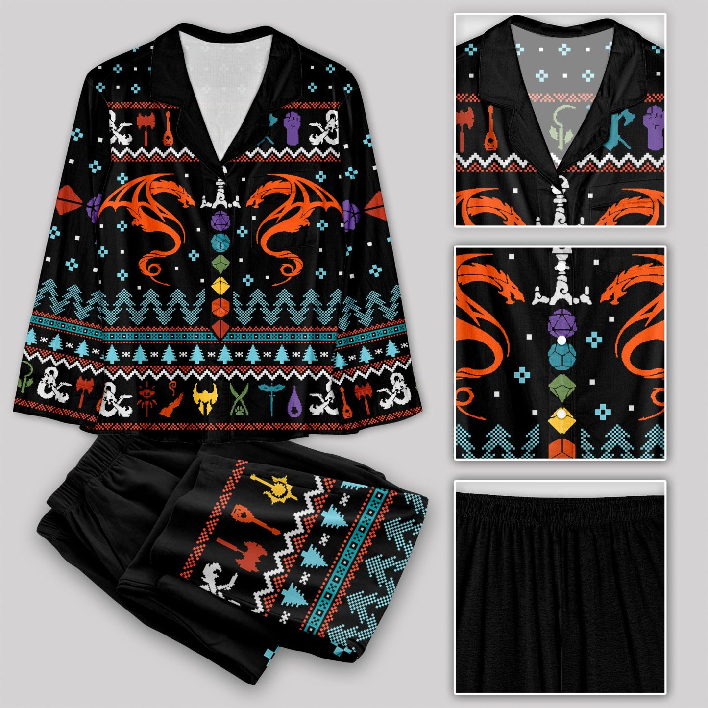 DND Dragon Dice Weapon Geek Pajama Sets