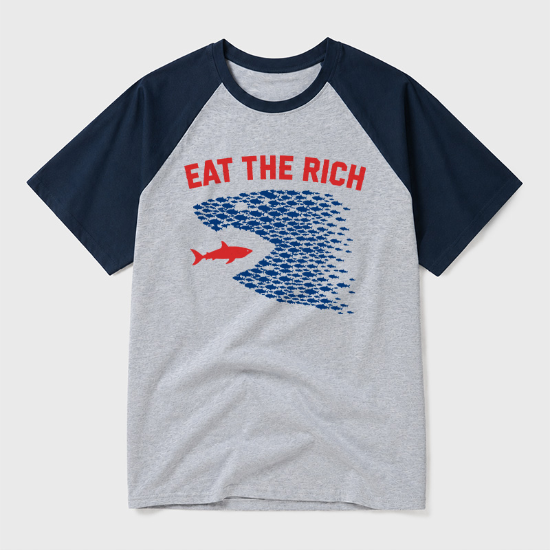 Eat the Rich Fish Wave Geek Retro Raglan T-Shirt