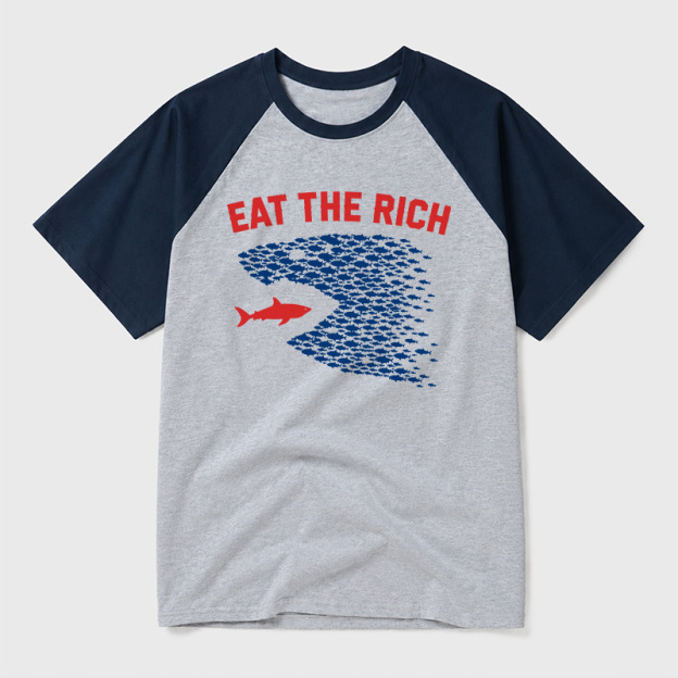 Eat the Rich Fish Wave Geek Retro Raglan T-Shirt