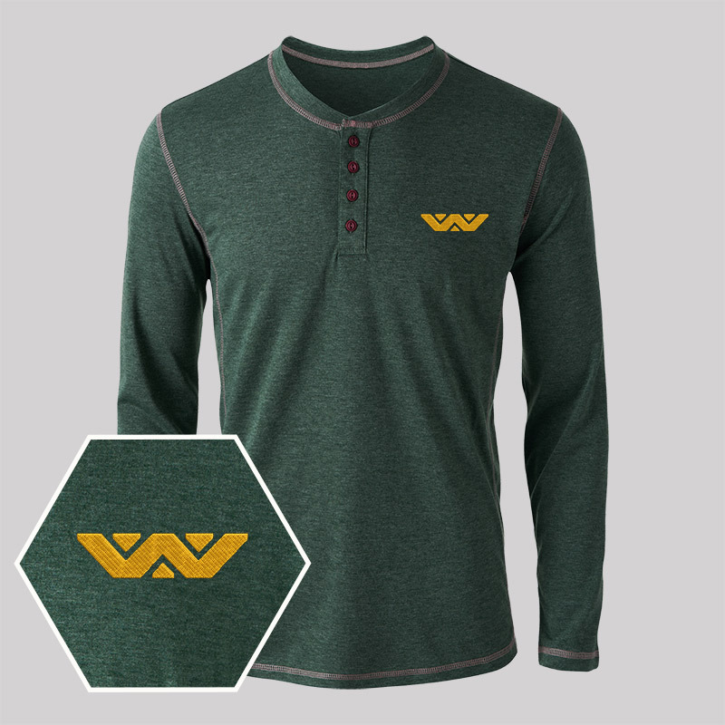 Weyland Corp Embroidered Long Sleeve Henley Shirts