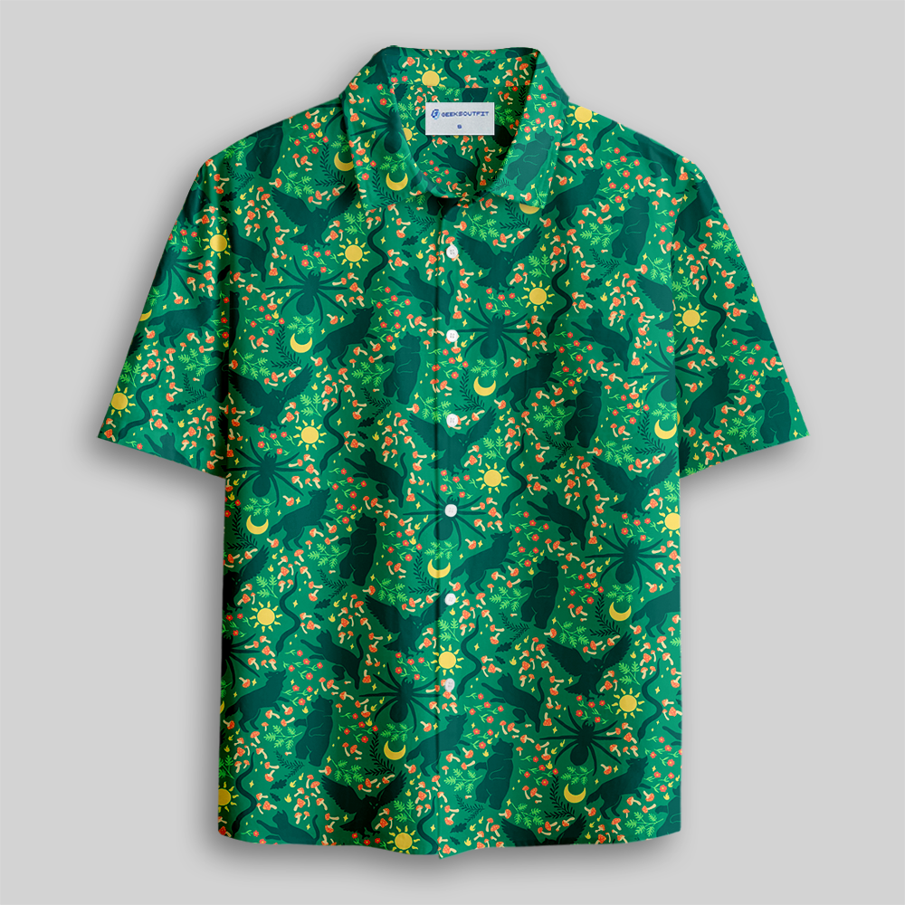 Forest Mushroom Wildlife Cottagecore Button Up Pocket Shirt